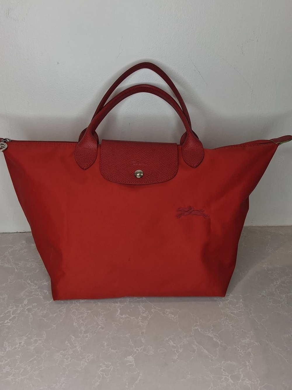 Longchamp Le Pliage Large Original Tote Bag Red Top Handle Nylon